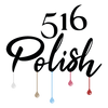 516 Polish logo. The letters five, one and six appear above the calligraphy word Polish, with coloured drips of nail polish coming off each letter in the word Polish.